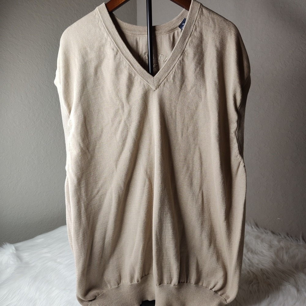 Cutter & Buck Sweater Vest Mens XL Tan V-Neck 100% Cotton Solid Sleeveless